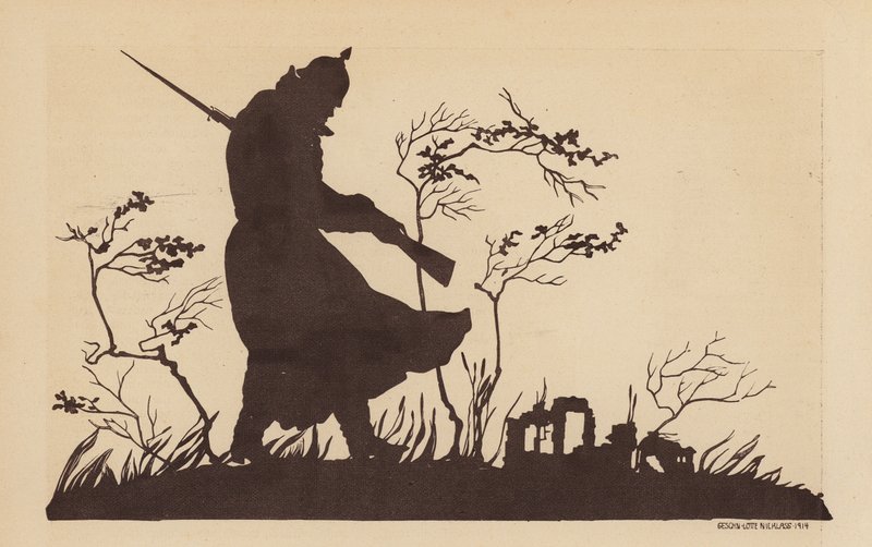 Silhuet af en tysk soldat, Første Verdenskrig (litho) af Lotte Nicklass