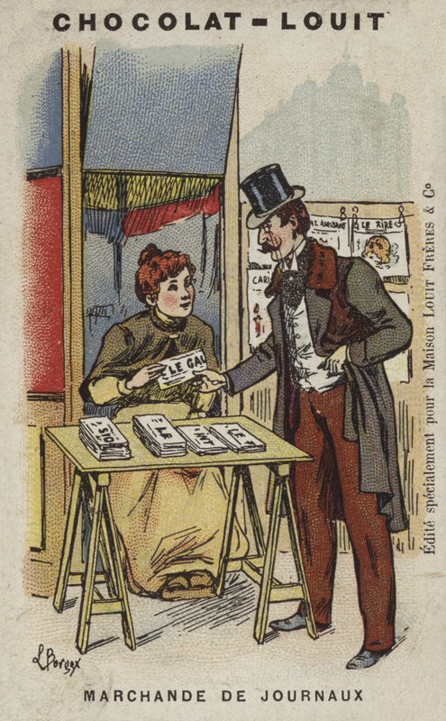 Avissælger (chromolitho) af Louis Borgex