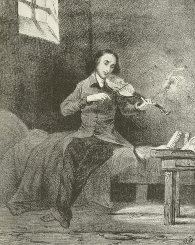 Paganini i fængsel (gravure) af Louis Boulanger