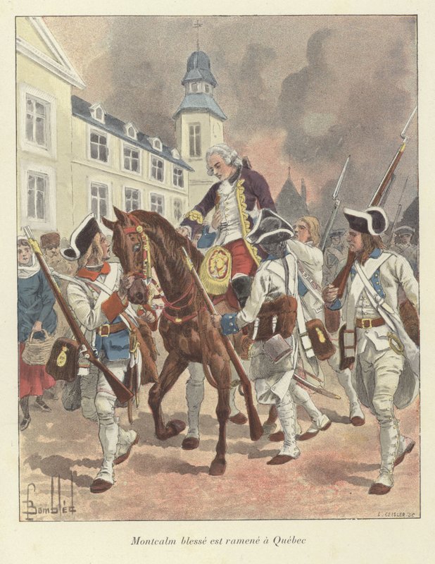 Den sårede general Montcalm bringes tilbage til Quebec, 1759 af Louis Charles Bombled
