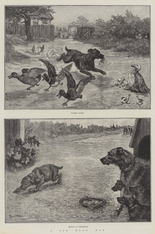En trist hundedag af Louis Wain