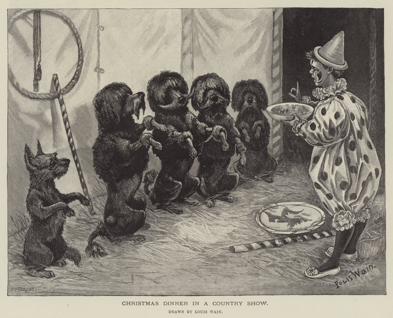 Julemiddag i et landshow af Louis Wain
