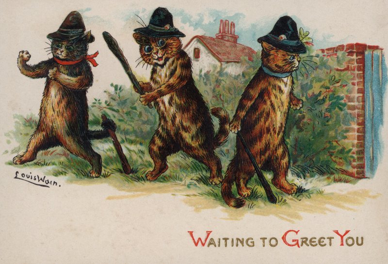 Tre katte venter på at hilse på dig af Louis Wain