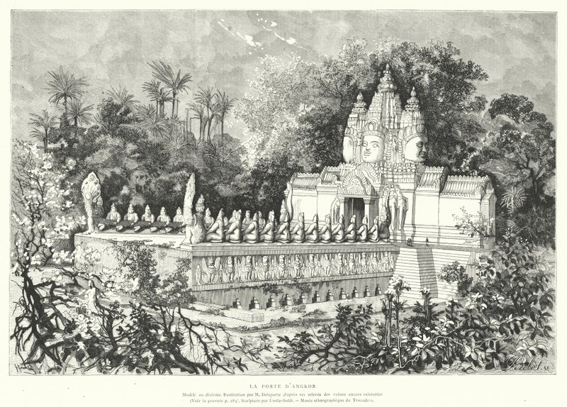 Porten til Angkor, Cambodja (gravering) af Louis (after) Delaporte