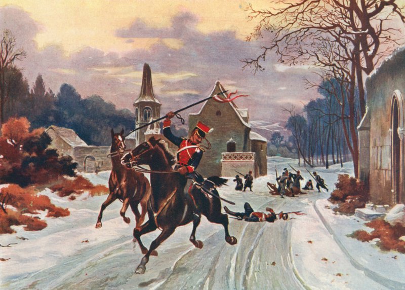 Et bagholdsangreb i den fransk-preussiske krig (farvelitografi) af Louis Baader