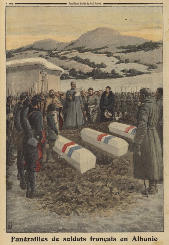 Begravelse af franske soldater, der døde i Albanien under tilbagetoget fra Serbien, Første Verdenskrig af Louis Charles (after) Bombled