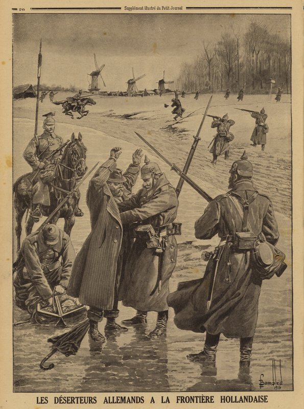 Desertører fra den tyske hær blev pågrebet ved den hollandske grænse, Første Verdenskrig af Louis Charles (after) Bombled