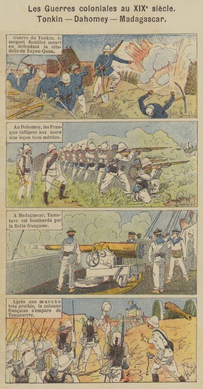 Kolonikrige i det 19. århundrede, Tonkin, Dahomey, Madagaskar (farve litho) af Louis Charles (after) Bombled