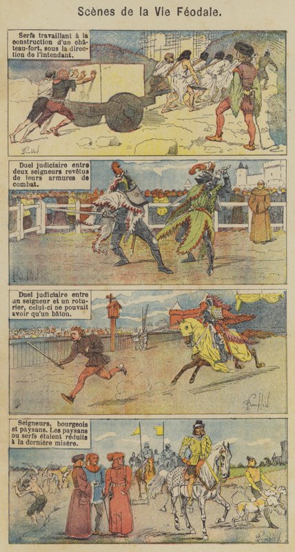 Scenes de la Vie Feodale (farve litho) af Louis Charles (after) Bombled