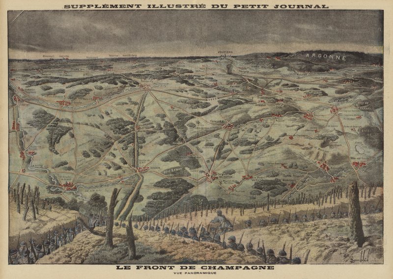 Vestfronten i Champagne, Frankrig; Første Verdenskrig af Louis Charles (after) Bombled