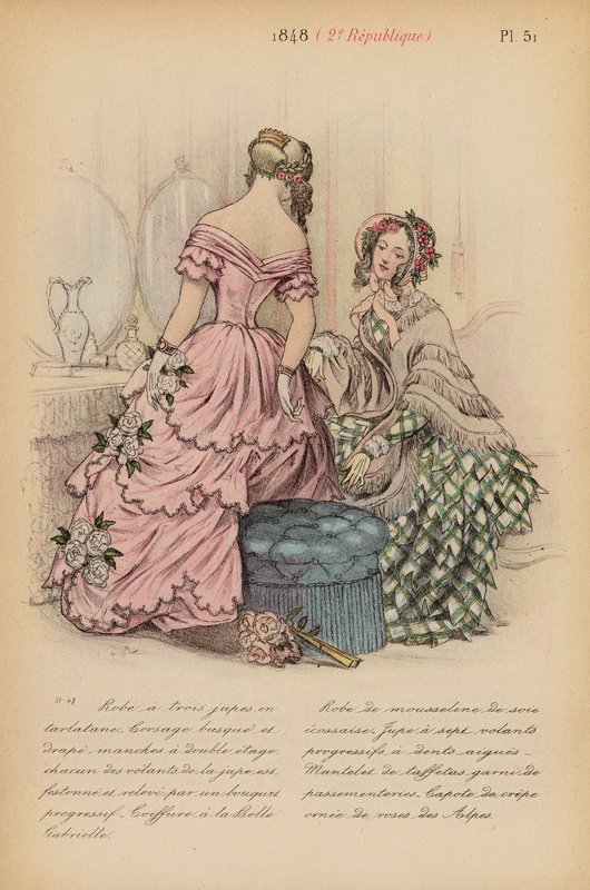 Fransk mode: 1848, 2e Republique (farvelitografi) af Louis Colas