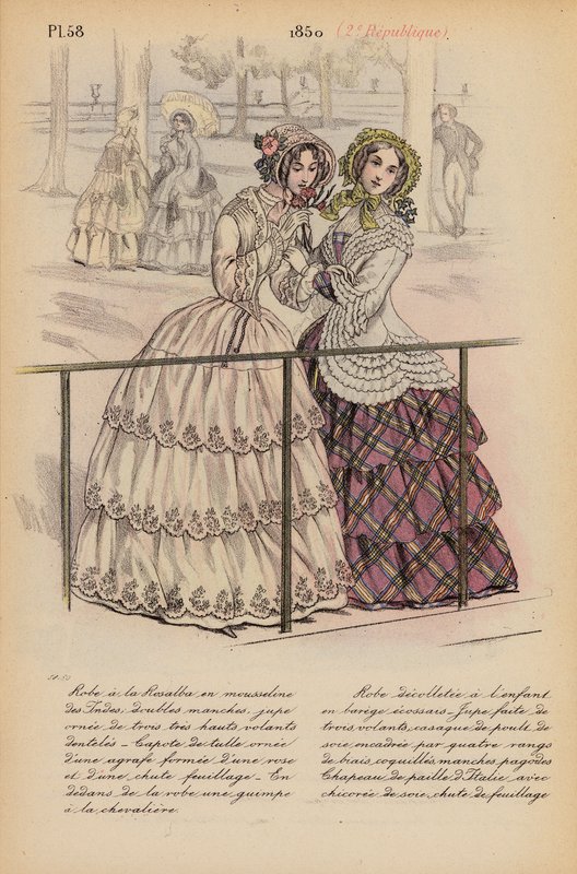 Fransk mode: 1850, 2e Republique (farvelitografi) af Louis Colas