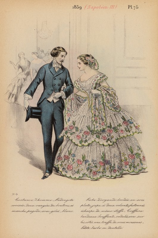 Fransk mode: 1859, Napoleon III (farvelitografi) af Louis Colas