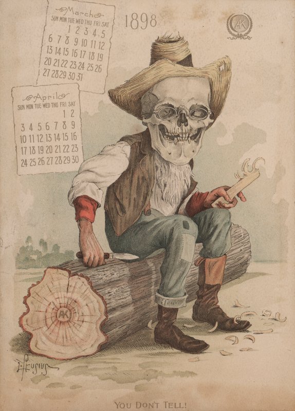 Udskæring af et stykke træ, illustration til Antikamnia-kalenderen af Louis Crucius or Crusuius