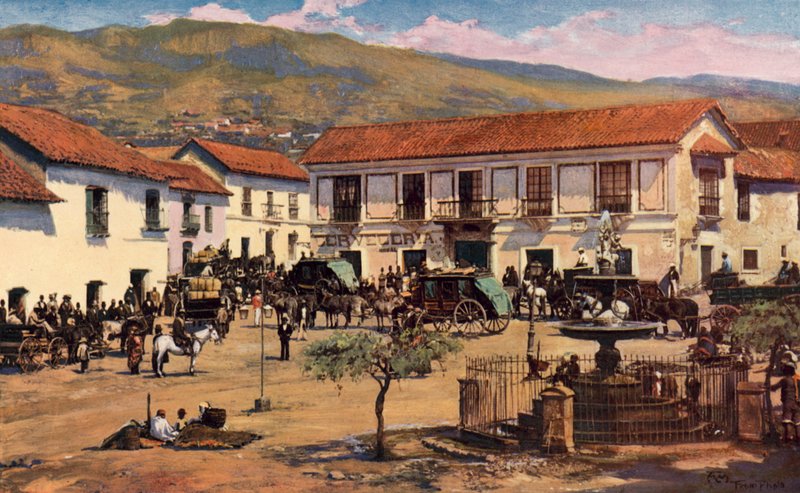 Scener i La Paz, Bolivia (farve litho) af Louis Fairfax Muckley