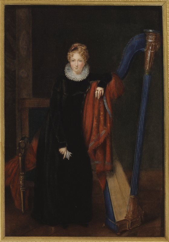 Portræt af en dame med en harpe af Louis Francois Aubry