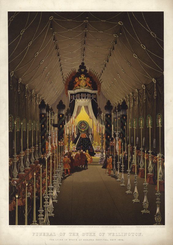 Begravelse af hertugen af Wellington, liggende i staten på Chelsea Hospital, november 1852 af Louis Haghe