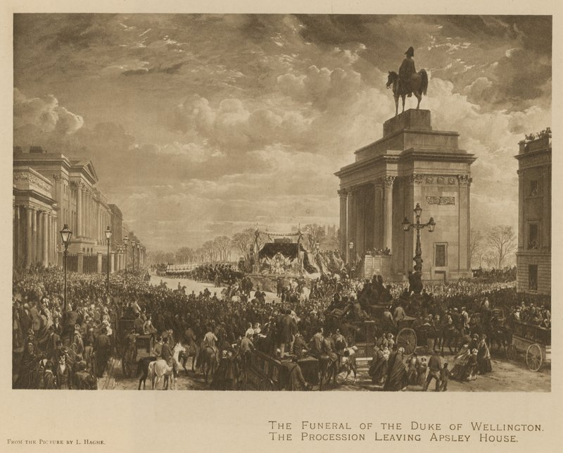Begravelsen af hertugen af Wellington; processionen, der forlader Apsley House af Louis Haghe