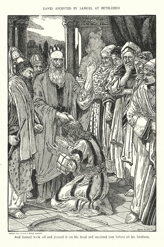 David salvet af Samuel i Betlehem (litografi) af Louis John Rhead