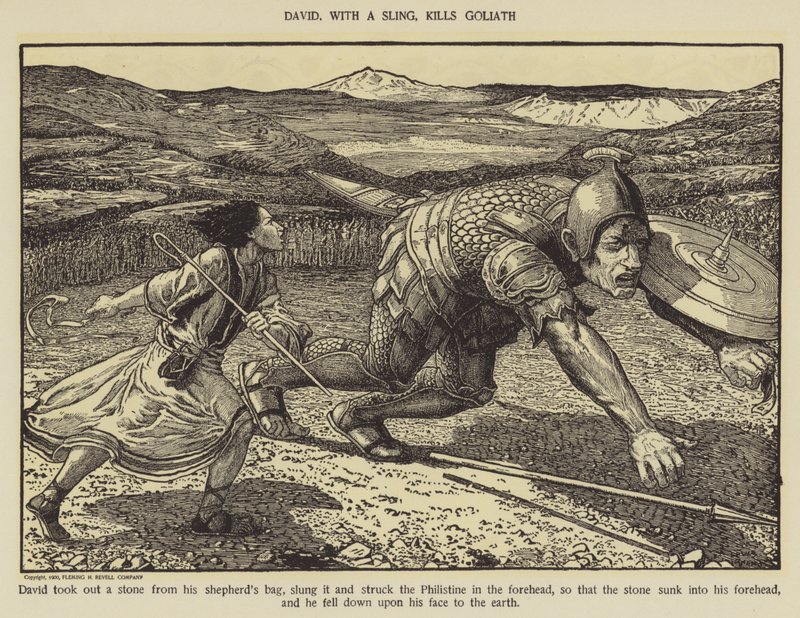 David dræber Goliat med en slynge af Louis John Rhead