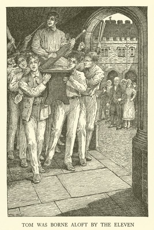 Illustration til Tom Browns skoledage (gravering) af Louis John Rhead