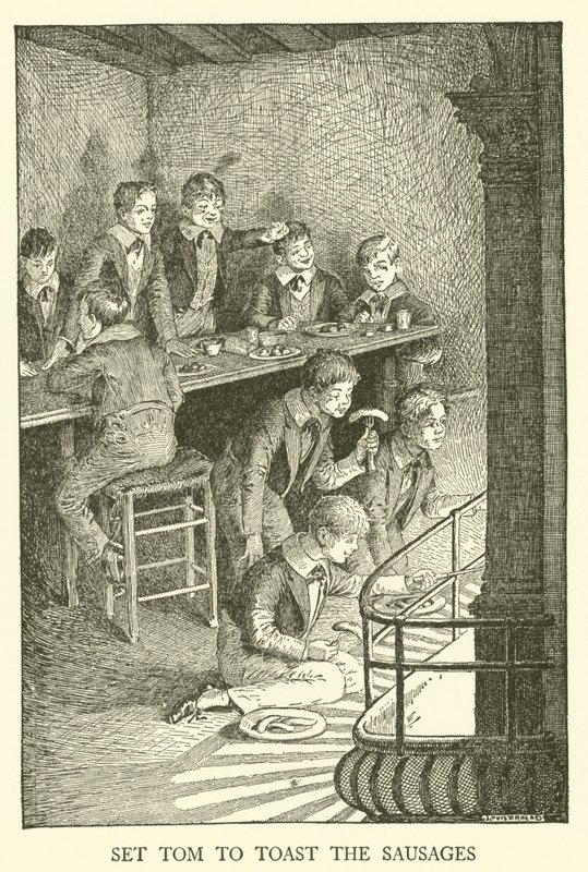 Illustration til Tom Browns skoledage (gravering) af Louis John Rhead