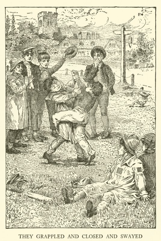 Illustration til Tom Browns skoledage (gravering) af Louis John Rhead