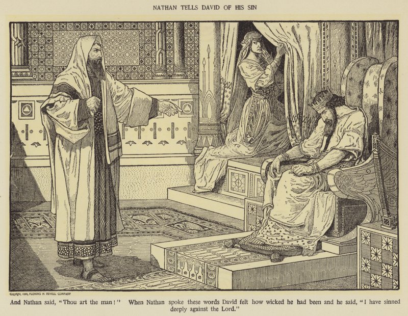 Nathan fortæller David om sin synd af Louis John Rhead