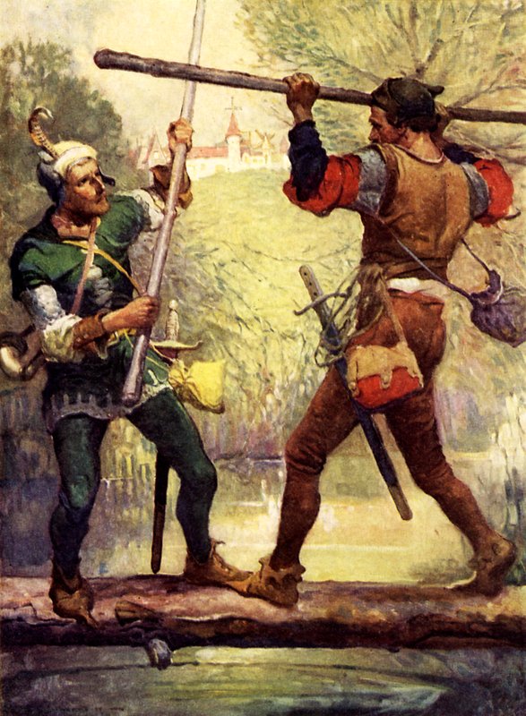 Robin Hood kæmper med Lille John af Louis John Rhead