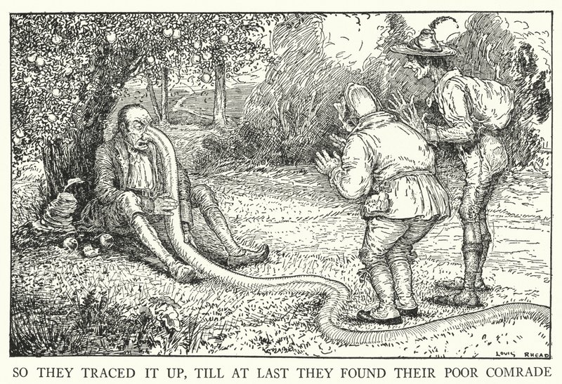 Så de sporede det op, indtil de til sidst fandt deres stakkels kammerat (litho) af Louis John Rhead