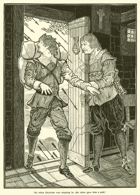 Så da Christian trådte ind, gav den anden ham et træk (gravering) af Louis John Rhead