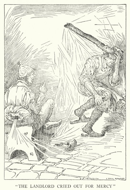 "Udlejeren råbte om nåde" (litho) af Louis John Rhead