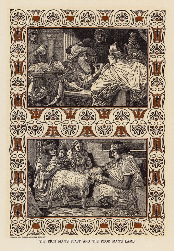 Den rige mands festmåltid og den fattige mands lam (litografi) af Louis John Rhead