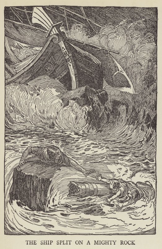 Skibet flækkede på en mægtig klippe af Louis John Rhead