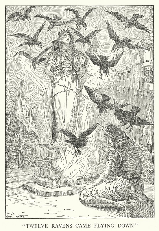 "Tolv ravne kom flyvende ned" (litho) af Louis John Rhead