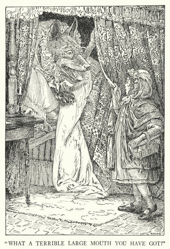 "Sikke en frygtelig stor mund du har!" (litho) af Louis John Rhead