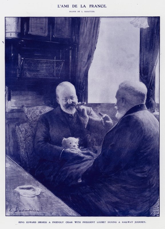 Kong Edward VII på togrejse med Frankrigs præsident Emile Loubet (litho) af Louis Remy Sabattier