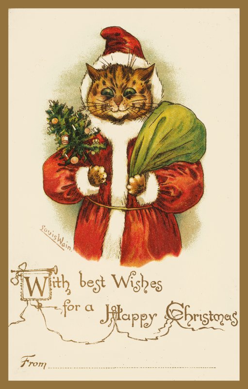 Kat iført et julemandskostume (chromolitho) af Louis Wain