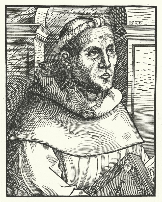 Martin Luther som en augustinermunk (stik) af Lucas the Elder (after) Cranach