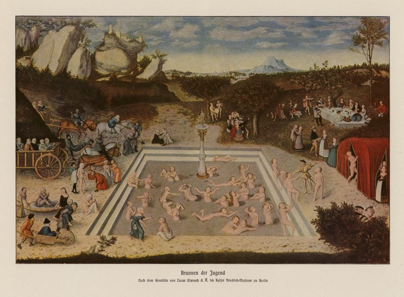 Ungdommens kilde (farvelitografi) af Lucas the Elder (after) Cranach