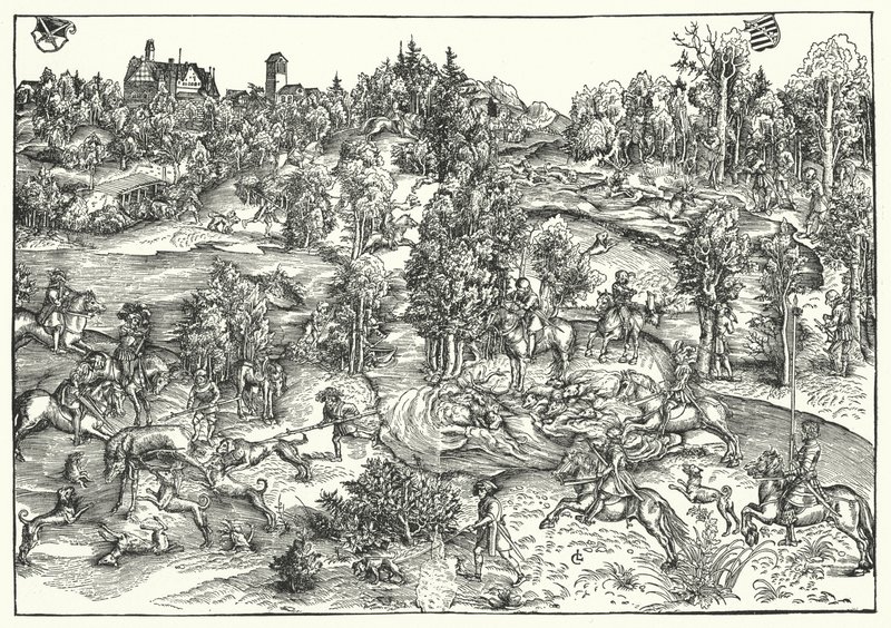Hjortejagten (gravering) af Lucas the Elder (after) Cranach