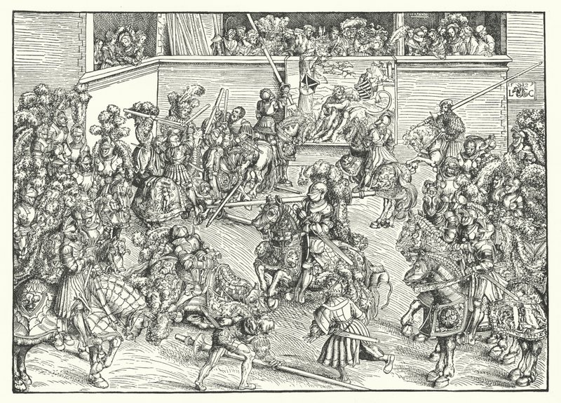 Turneringen med Samsons og løvens billedtæppe (gravering) af Lucas the Elder (after) Cranach