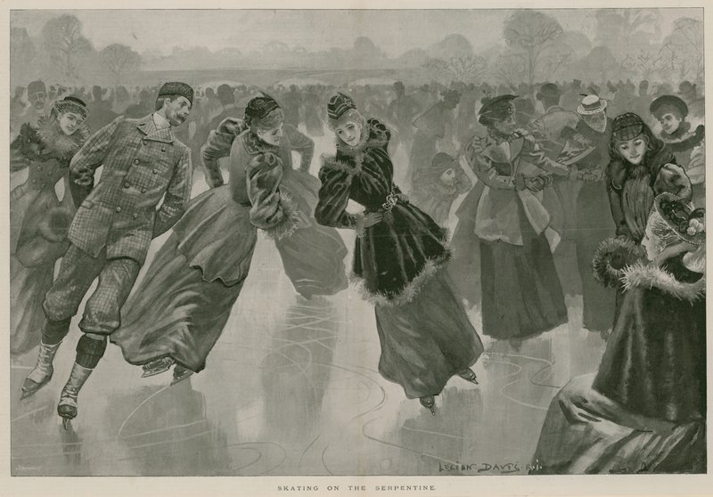 Skøjteløb på Serpentine, Hyde Park, London (kobberstik) af Lucien Davis
