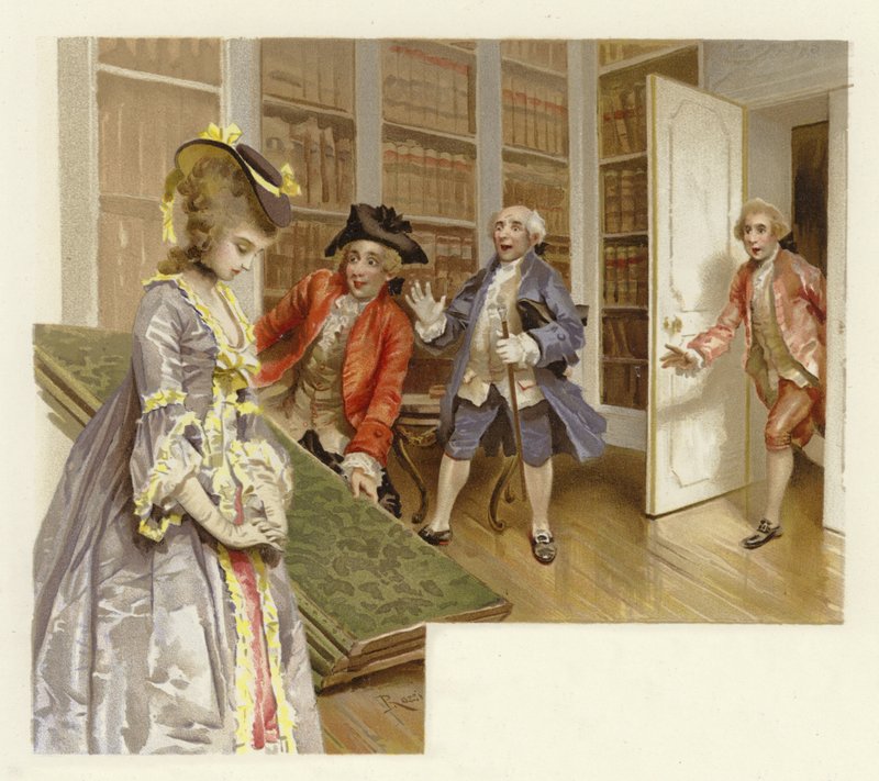 Illustration til The School for Scandal (chromolitho) af Lucius Rossi