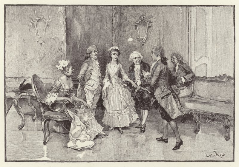 Illustration til The School for Scandal (chromolitho) af Lucius Rossi