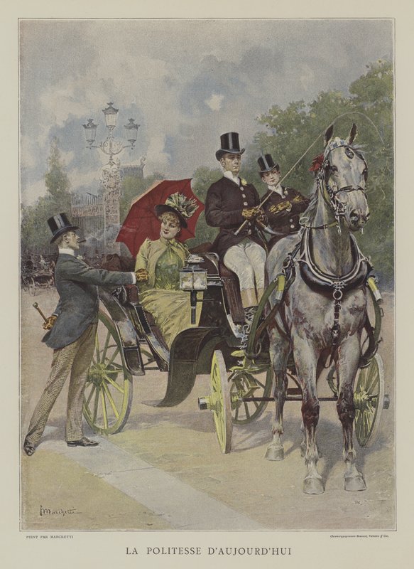 Dagens høflighed (farve litho) af Ludovico (after) Marchetti