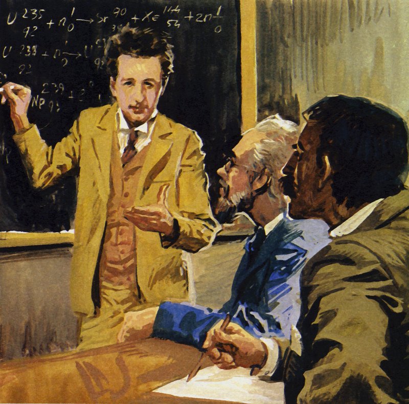 Albert Einstein tog en grad i matematik og fysik (farvelitografi) af Luis Arcas Brauner