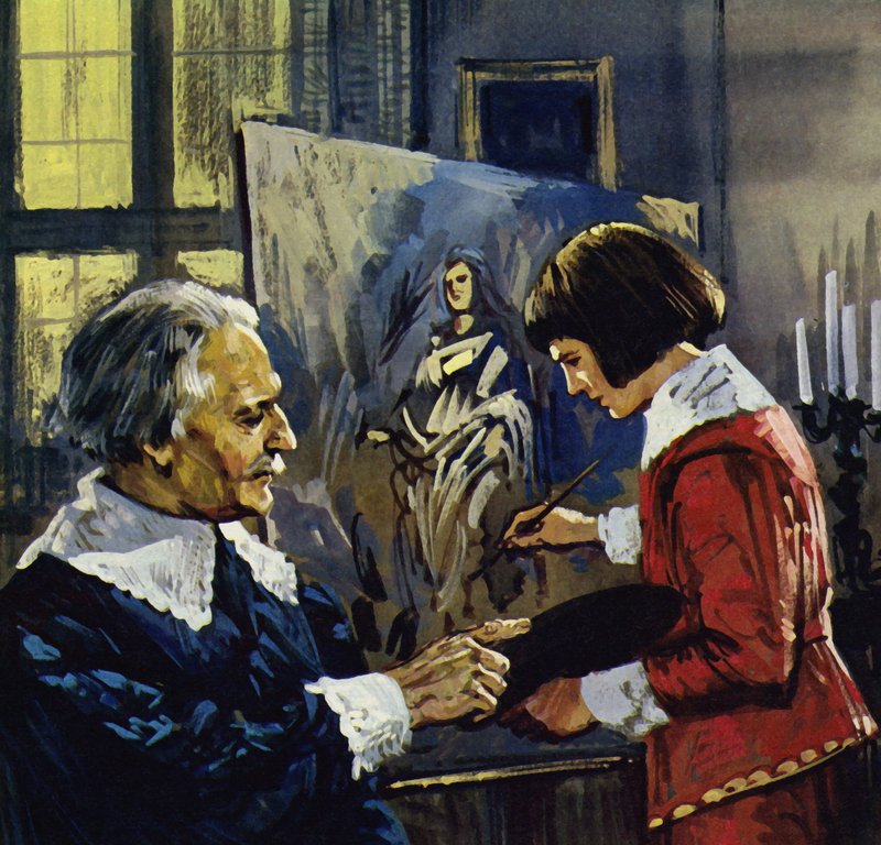 Anthony Van Dyck studerede som dreng under en lokal maler ved navn Henry Van Balen (farvelitografi) af Luis Arcas Brauner