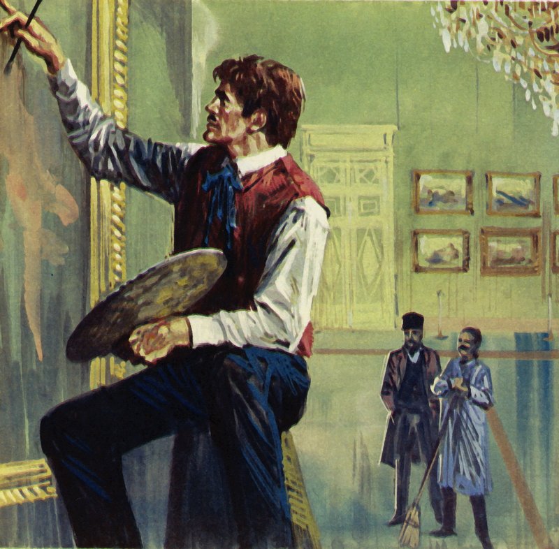 Delacroix arbejder på sit lærred på Salonen i Paris (farvelitografi) af Luis Arcas Brauner