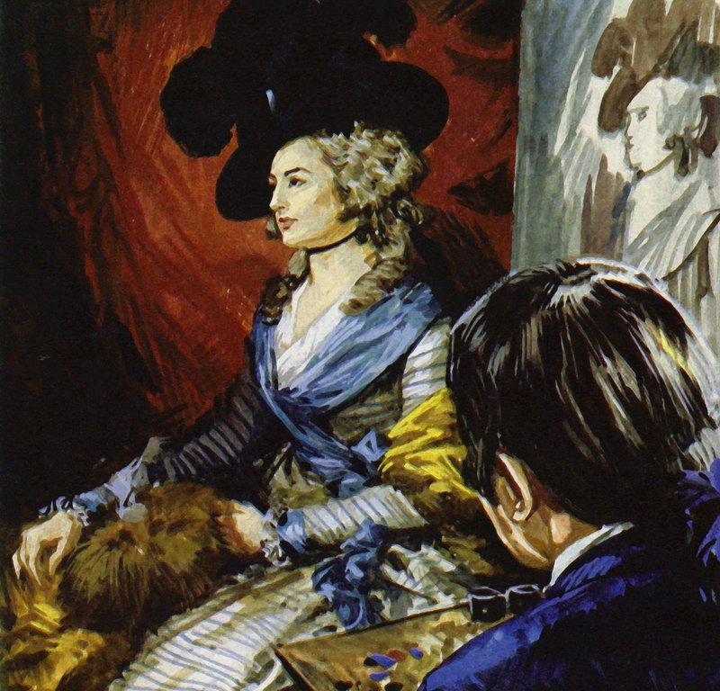 Gainsborough rejste til London for at male skuespillerinden Mrs Siddons (farvelitografi) af Luis Arcas Brauner